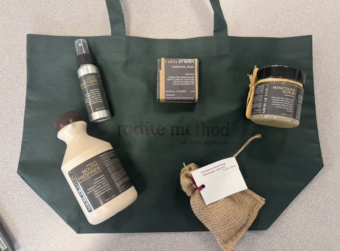 Rodite Method Gift Package - includes Cinnamon Swirl Soap, Manitouka Scrub, Charcoal Soap, All Purpose Sanitizer, & Manuka Mouth Freshner