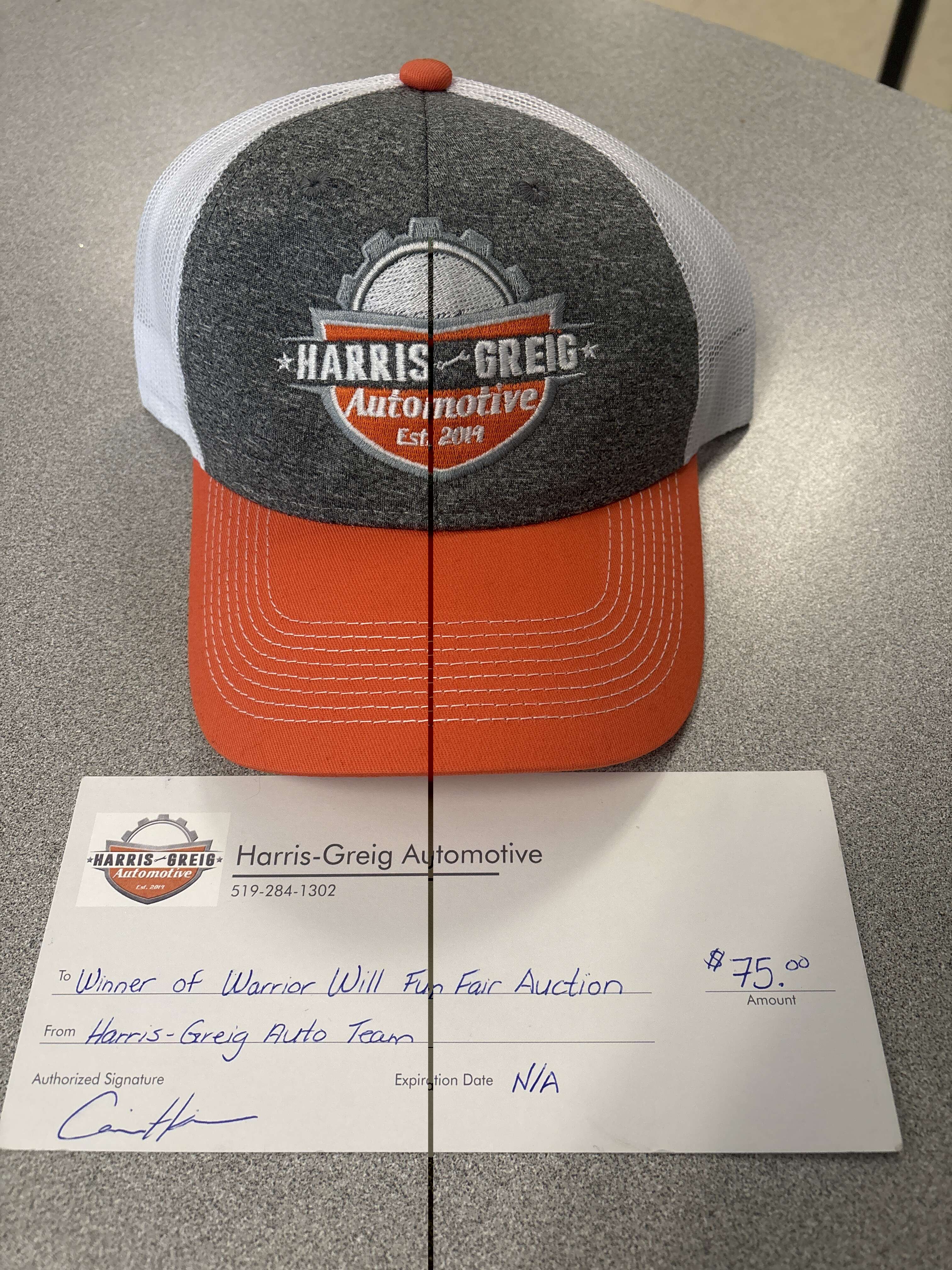 $75 Gift Certificate to Harris Greig Automotive and a Harris Greig Automotive Baseball Cap