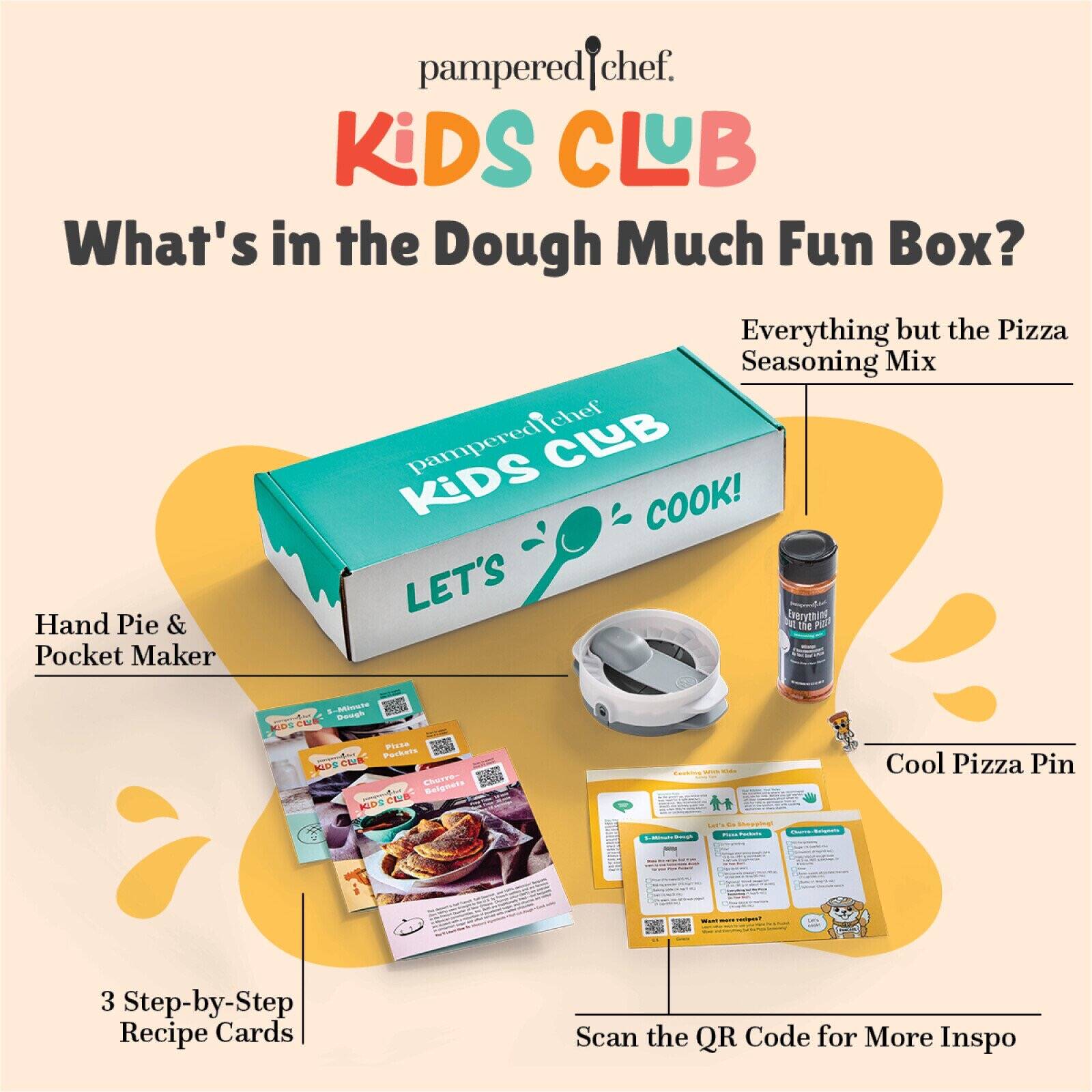 Pampered Chef 'Dough Much Fun' Box - Includes a Hand Pie & Pocket Maker, Everything but the Pizza Seasoning, & three easy to follow recipes that make learning to cook both fun and educational!