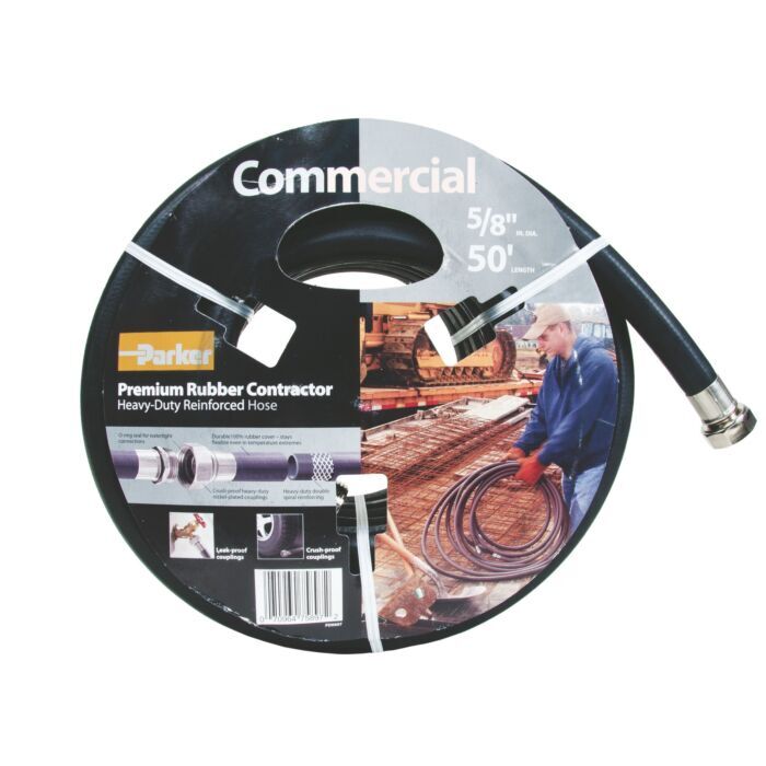 50 Foot Premium Rubber Contractor Heavy-Duty Reinforced Water Hose (⅝”)
