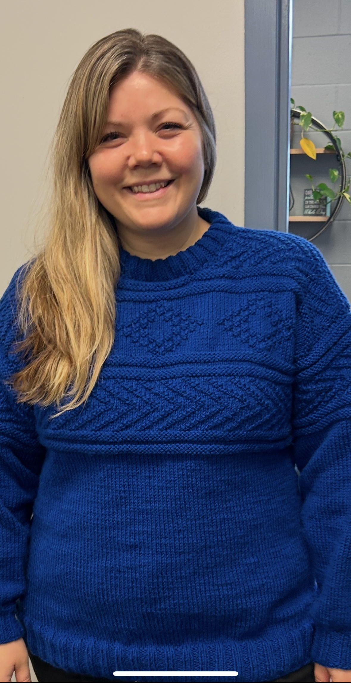 Custom made sweater to fit you!!! Hand knit by our own Holy Name School Custodian Ms. Chris Damen! You choose the colour of the yarn and she will knit this signature pattern to fit you!!!