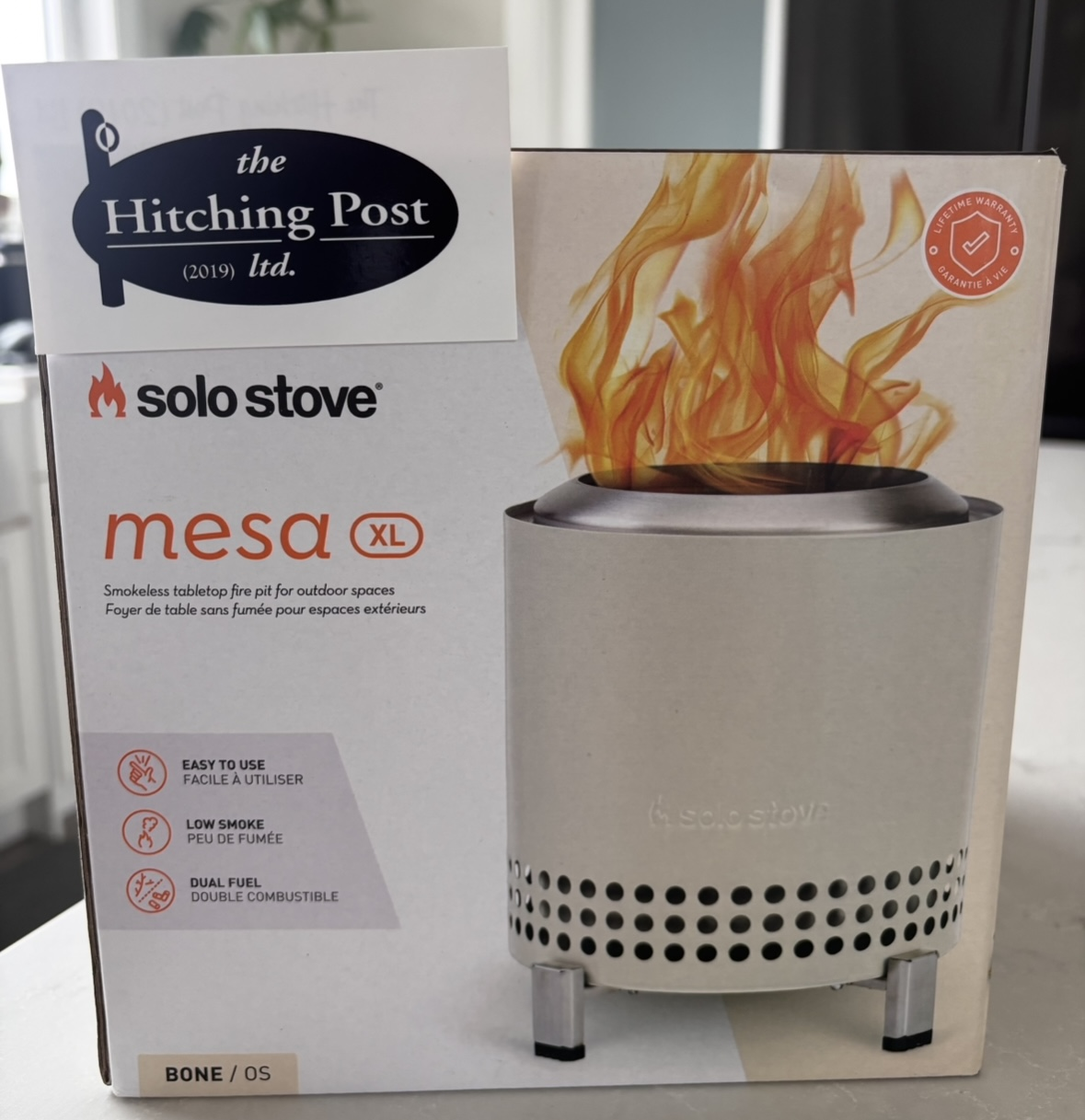 Solo Stove Mesa XL - Smokeless tabletop fire pit (stand included) for outdoor spaces (Colour - Bone)