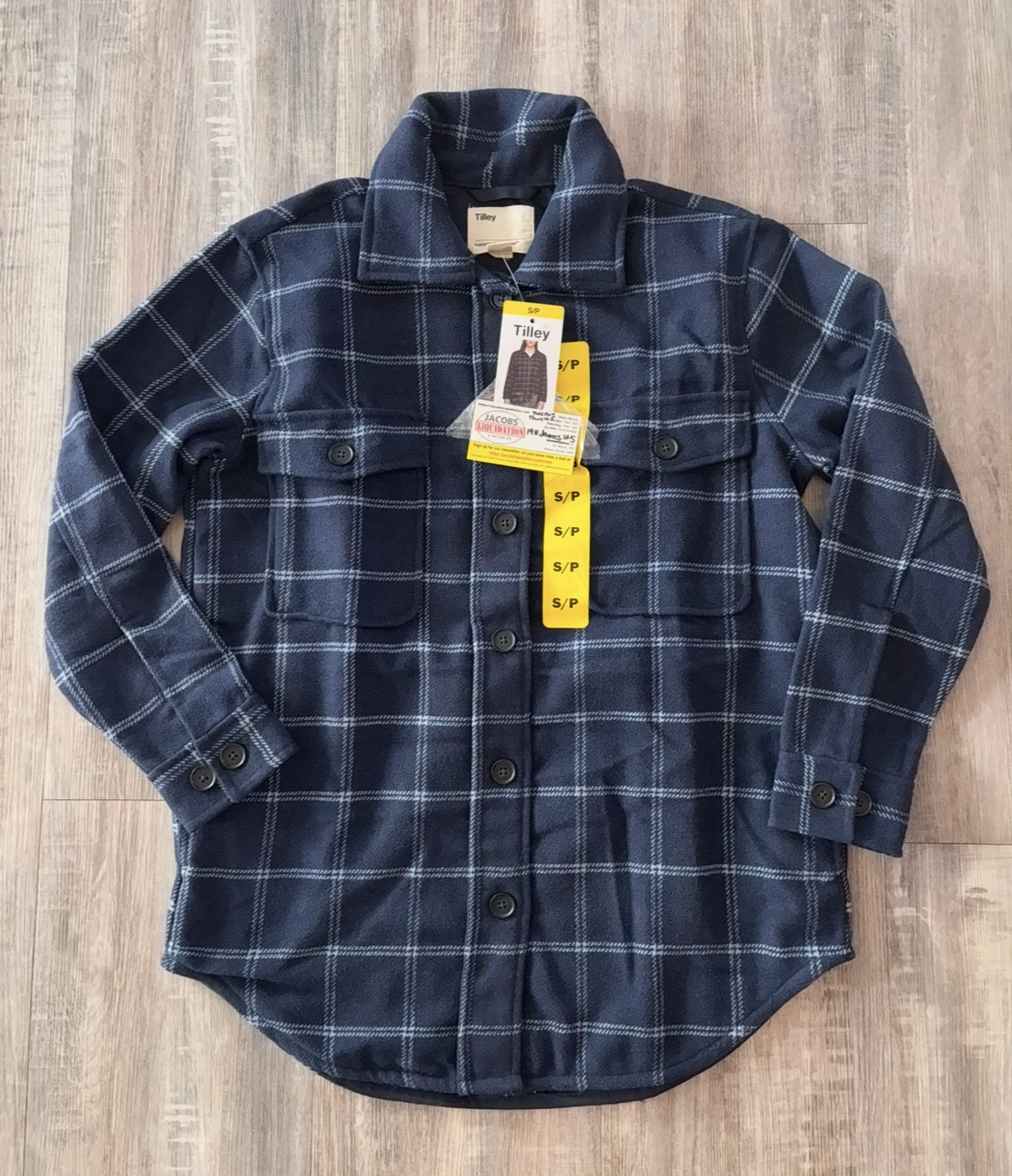 Ladies Navy Blue Plaid Tilley Jacket (Size Small)