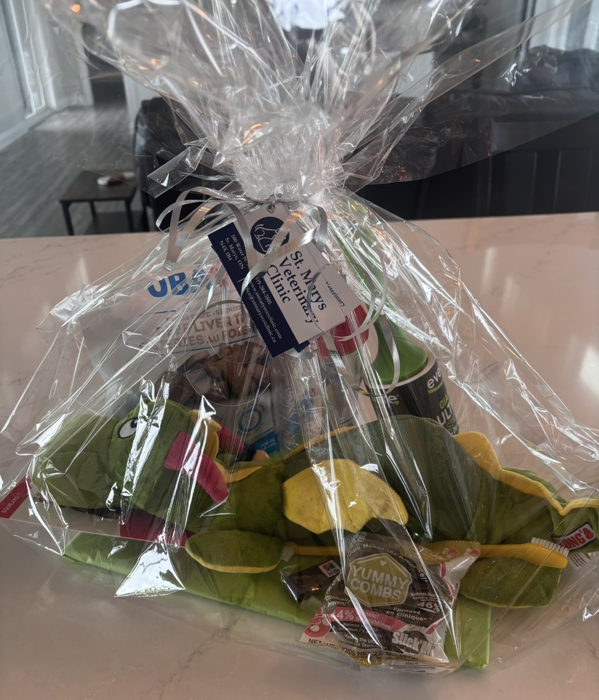Dog Gift Package - Includes KONG Shakers Dragon Toy (Squeaks), UBAVET Beef Liver Treats, Toothbrush, Yummy Combs Treat, Royal Canin Cup, Hills Keychain & Giant ULTRA Sticky Pet Lint Roller