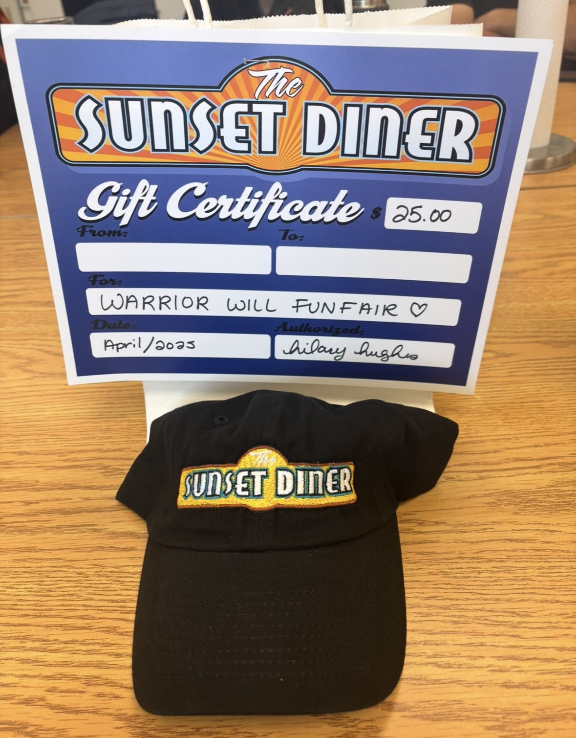 $25 Gift Certificate & a Sunset Diner Baseball Cap