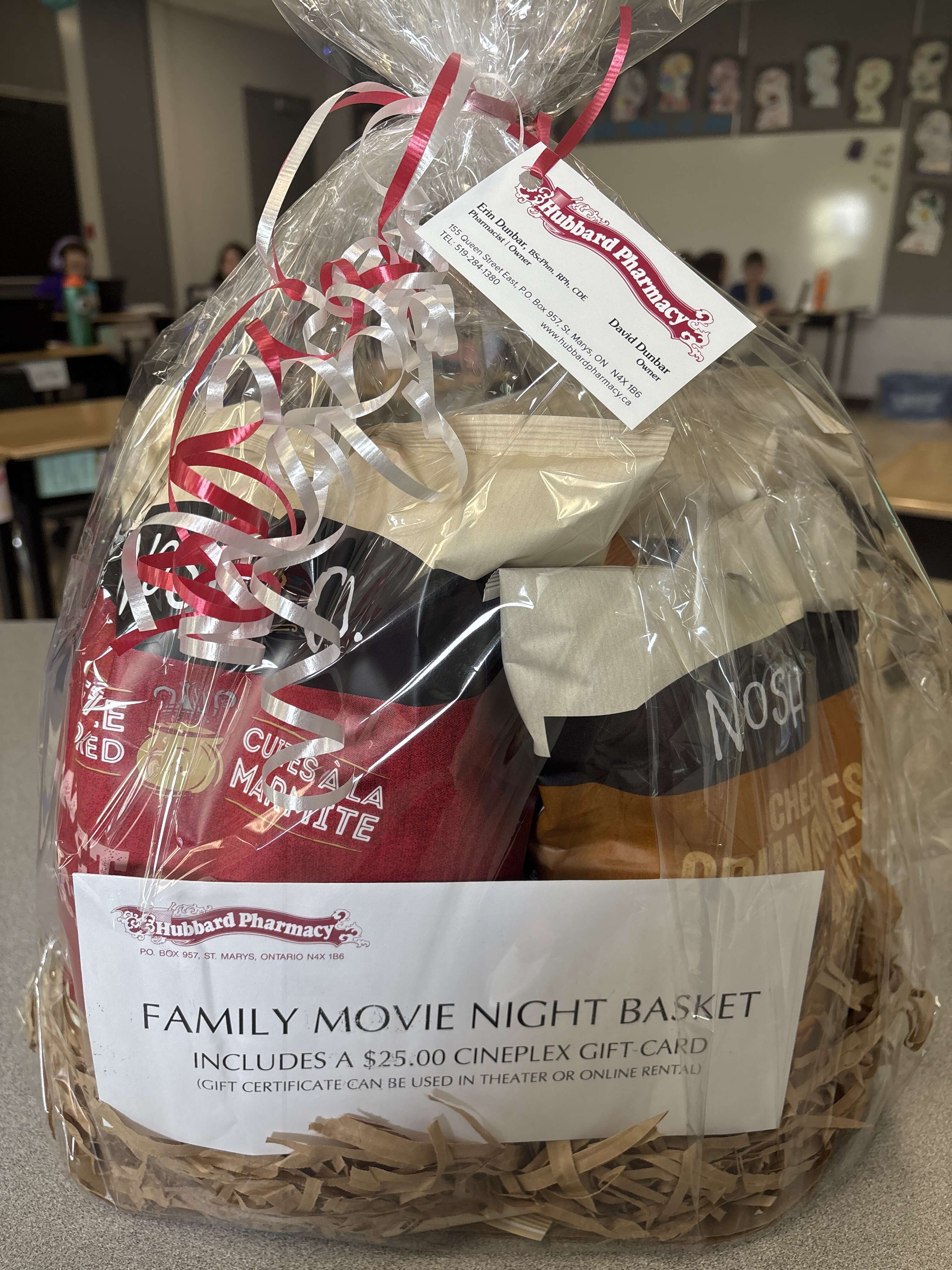 Family Movie Night Basket - Includes a $25 Cineplex Gift Card that can be used in theatre or online, popcorn, cheese crunchies, caramel cheddar popcorn and more!!!!