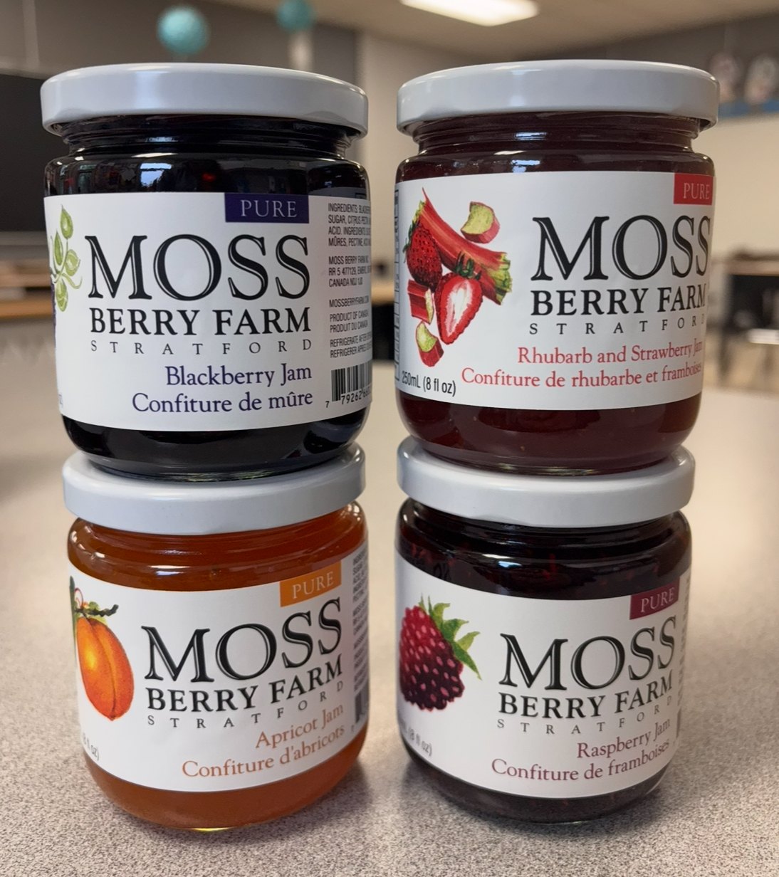 (1 of 5) Moss Berry Farm Jam Gift Package - Includes 4 Jars of Jam - Blackberry, Apricot, Rhubard & Strawberry and Raspberry Jam (All 250ml jars)